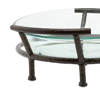 Clear Glass and Metal Modern Serving Stand, 7" x 19" x 16"
