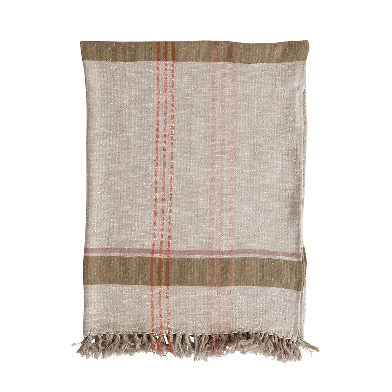 Hello Honey® Woven Cotton & Linen Plaid Throw with Fringe