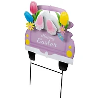 14" Back Seat Bunny Happy Easter Outdoor Garden Stake