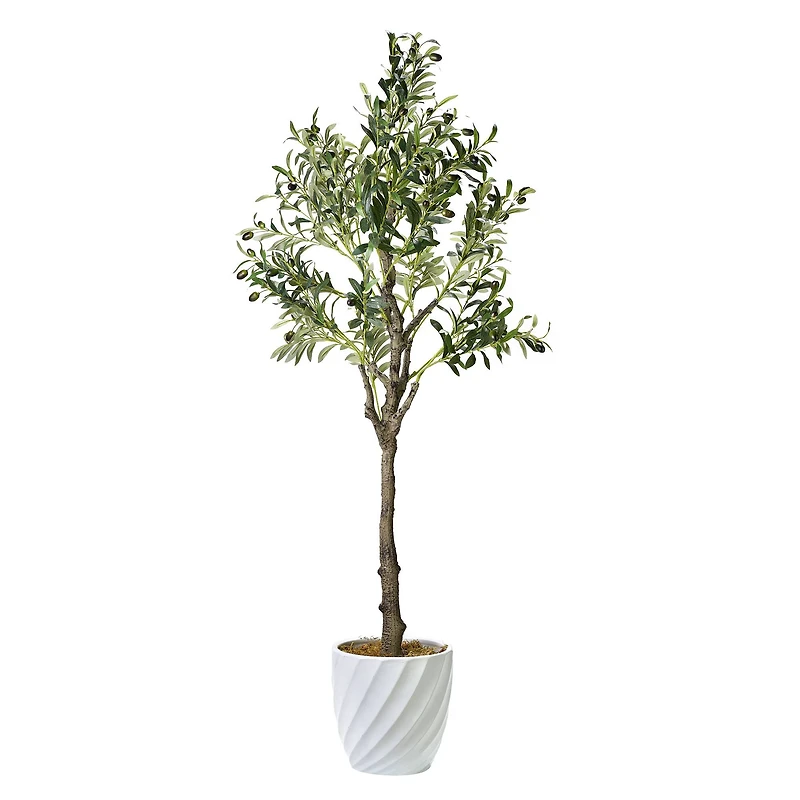 American Art Decor 5ft. Olive Tree in White Ceramic Pot
