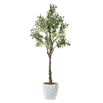 American Art Decor 5ft. Olive Tree in White Ceramic Pot