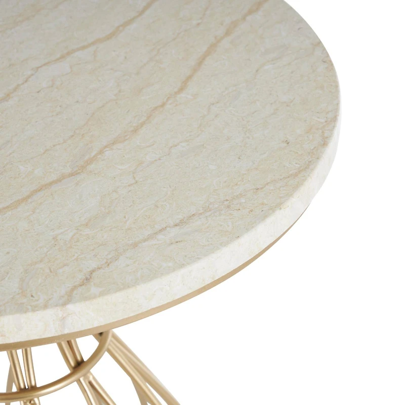 21.5" Gold Metal Flower Inspired Accent Table with Cream Marble Tabletop