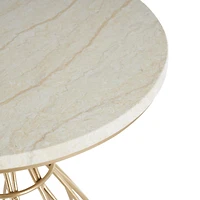 21.5" Gold Metal Flower Inspired Accent Table with Cream Marble Tabletop