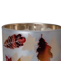 5" Matte White & Gold Autumn Leaves Flameless Glass Candle Holder