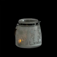 5.5" Silver & Winter Scene Christmas Pillar Candle Lantern
