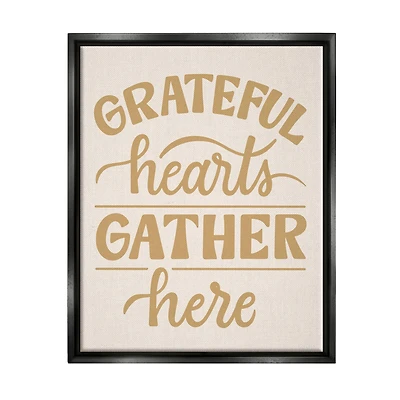 Stupell Industries Grateful Hearts Gather Here Phrase Framed Floater Canvas Wall Art