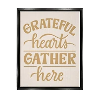 Stupell Industries Grateful Hearts Gather Here Phrase Framed Floater Canvas Wall Art