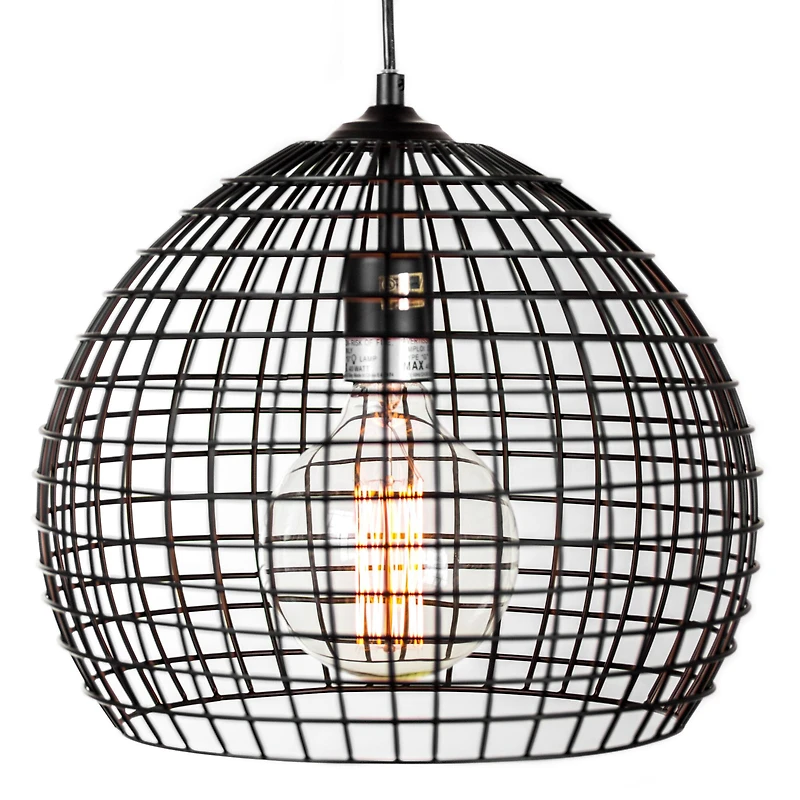 13" Industrial Style Caged Metal Pendant Lamp with Edison Bulb