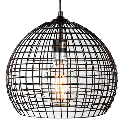 13" Industrial Style Caged Metal Pendant Lamp with Edison Bulb