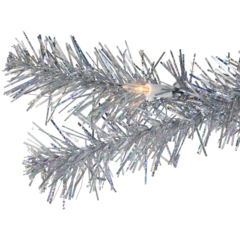 2ft. Pre-Lit Silver Iridescent Tinsel Artificial Christmas Tree, Clear Lights