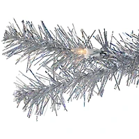 2ft. Pre-Lit Silver Iridescent Tinsel Artificial Christmas Tree, Clear Lights