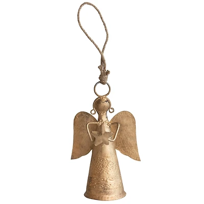 Hello Honey® 7" Antique Brass Finish Metal Angel Bell Ornament