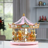 12" Animated & Musical Pink Crystal Carousel