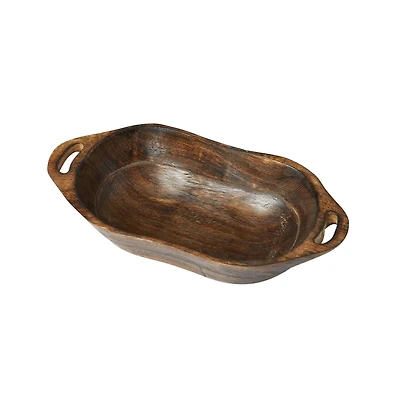 Hello Honey® 9.5" Natural Carved Wood Tray with Handles