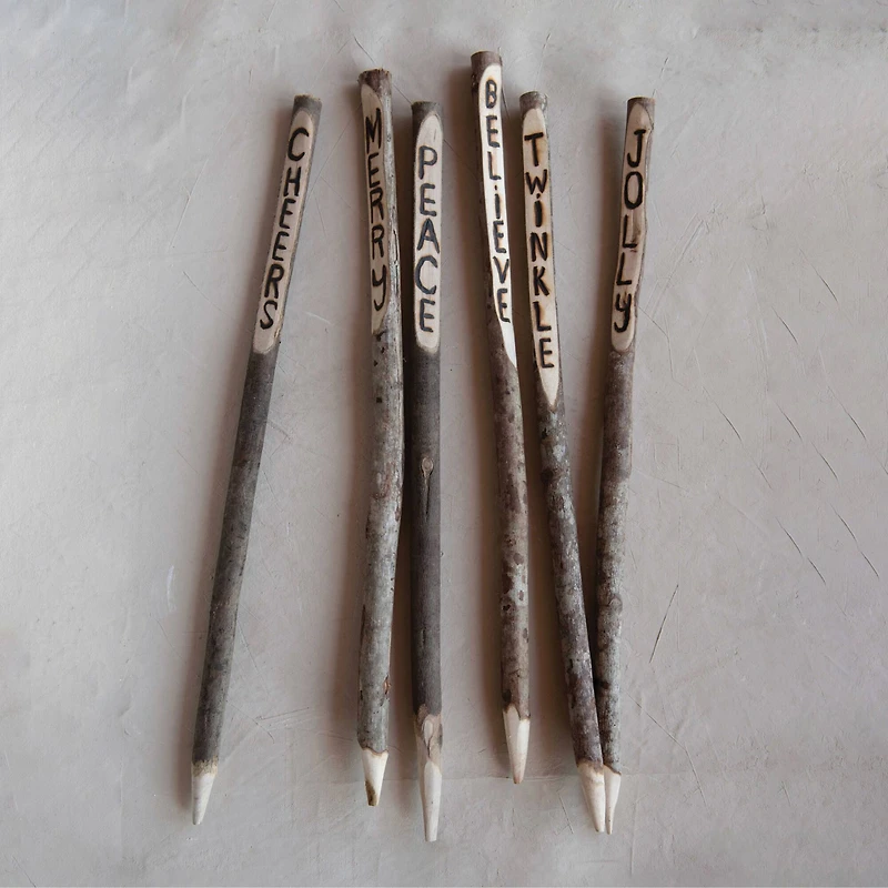 Hello Honey® 24" Natural Holiday Sentiment Wood Stakes, 6ct.