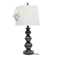 Elegant Designs Aged Bronze Stacked Ball Lamp with Linen Flower Shade