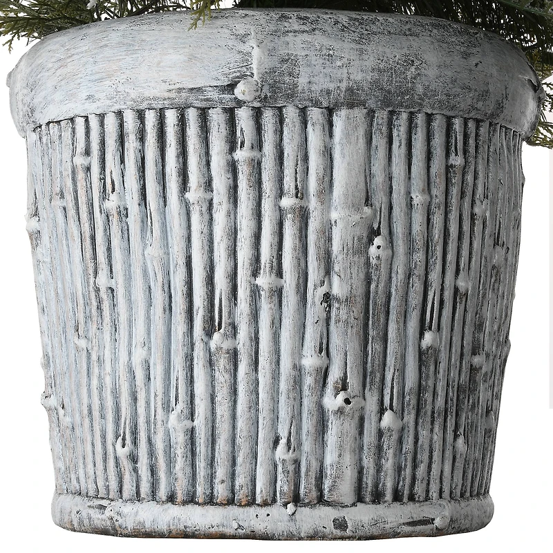 22" Pre-Lit Flocked Chiwawa Basin Pine Tree With Pinecones In Gray Pot, Clear LED Lights