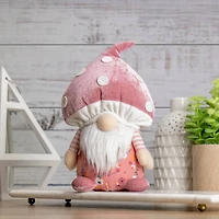 10.5" Pink Springtime Floral Mushroom Gnome