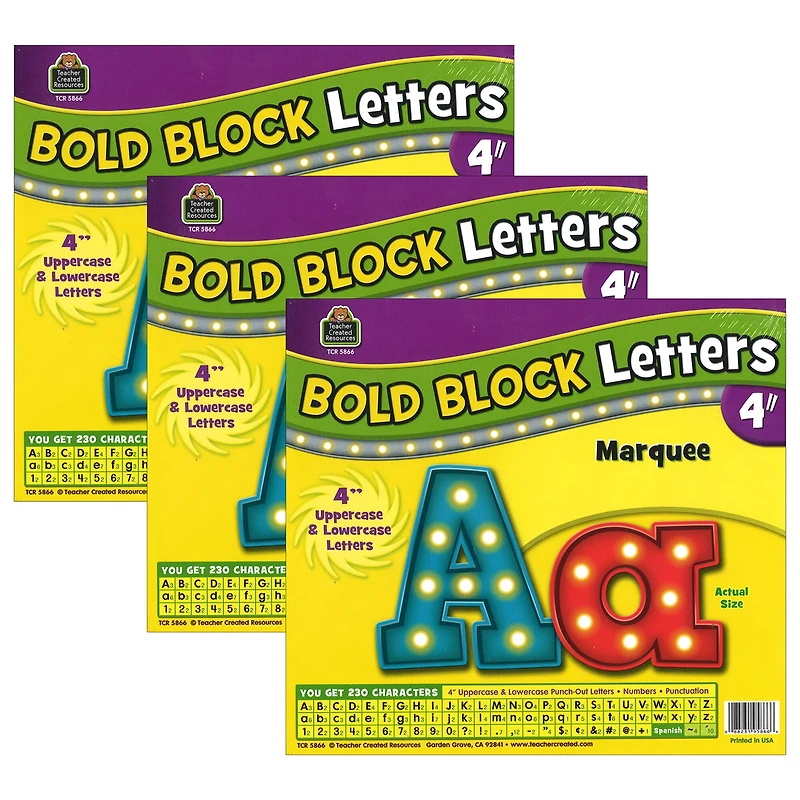 Teacher Created Resources® Marquee Bold Block 4" Letters Combo Pack, 230 Pieces Per Pack, 3 Packs of 690