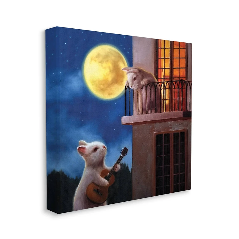 Stupell Industries Rabbit Serenading Bunny on Balcony Night Sky Canvas Wall Art