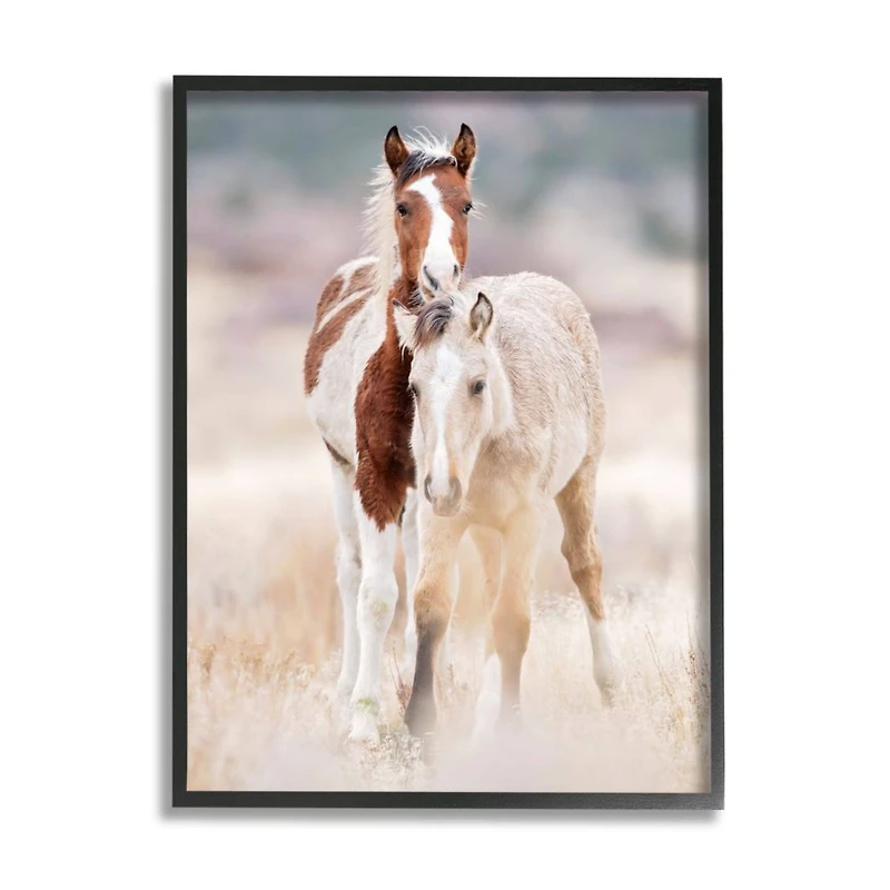 Stupell Industries Calm Horses in Muted Beige Meadow Photograph in Frame Wall Art