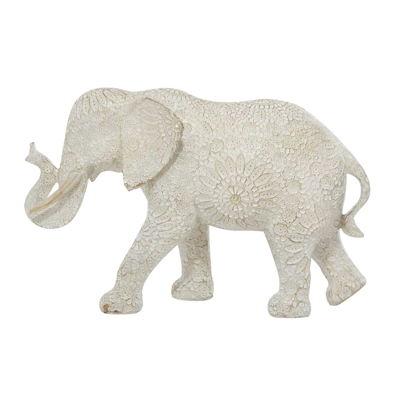 14" White Resin Eclectic Elephant Sculpture