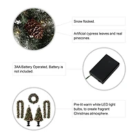 5-Piece Pre-Lit Glittered Pinecone Christmas Wreath, Garland & Flocked Christmas Tree, Warm White Lights