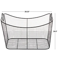 30.25" Black Metal Open Frame Wire Grid Storage Basket with Curved Sides & Ring Handles