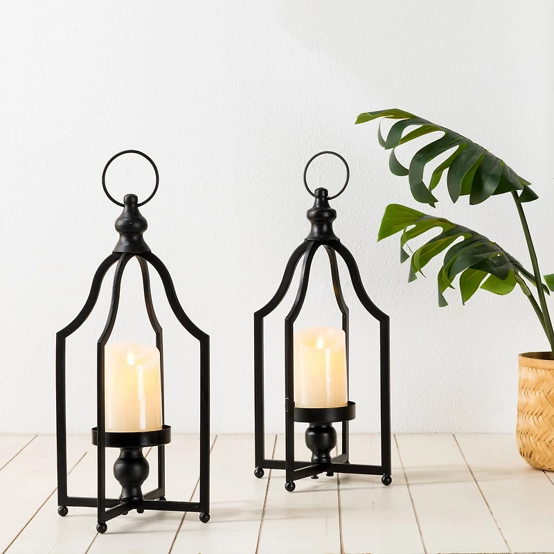 Glitzhome® 16.5" Black Farmhouse Metal Lantern, 2ct.