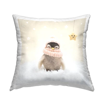 Stupell Industries Warm Snowy Winter Scarf Penguin Throw Pillow