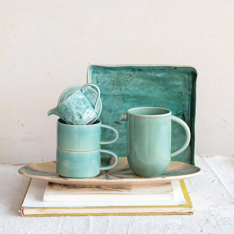 Hello Honey® 11" Square Aqua Reactive Crackle Glaze Stoneware Serving Trays, 6ct.
