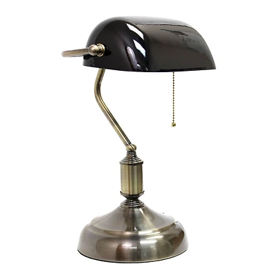 Simple Designs 15" Executive Banker's Desk Lamp with Glass Shade