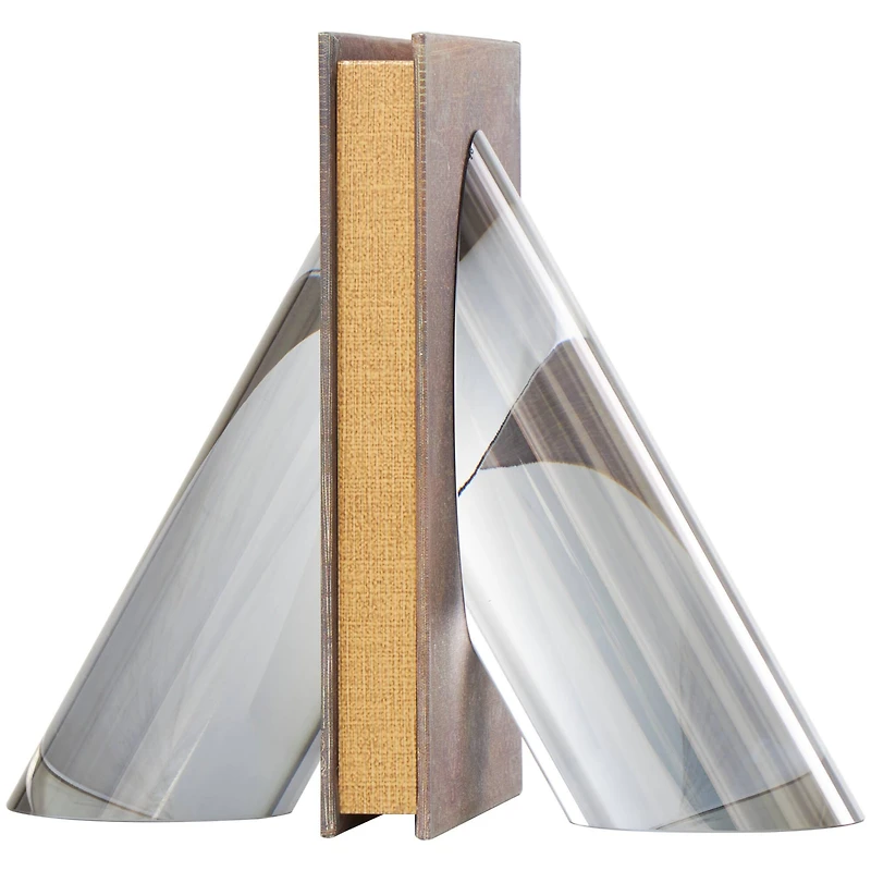 7" Silver Crystal Geometric Pyramid Shaped Bookends Set