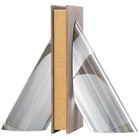 7" Silver Crystal Geometric Pyramid Shaped Bookends Set