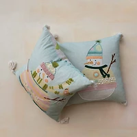 Hello Honey® 18" x 18" Cotton Printed Pillow Set with Snowman, Embroidery, Tassels & Patterned Back