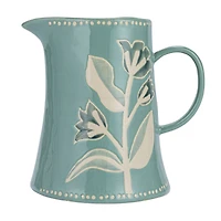 Hello Honey® 8" Blue Hand-Painted Wax Relief Pattern Stoneware Pitcher