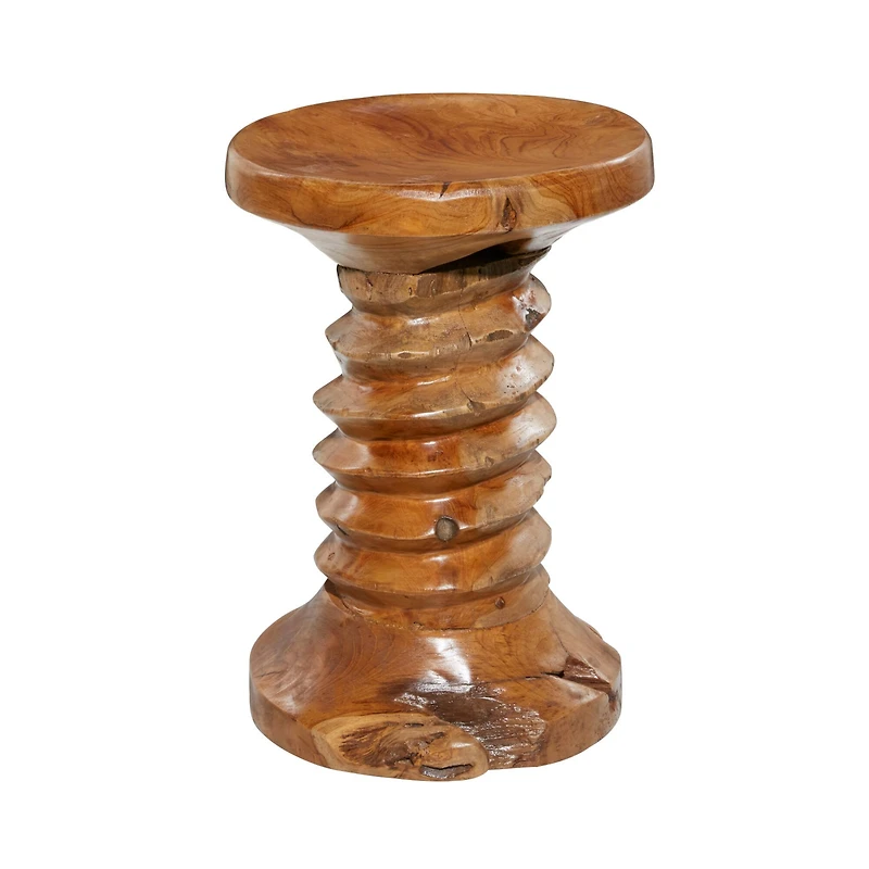 19" Brown Teak Wood Rustic Stool
