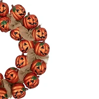 20'' Unlit Jack-O-Lantern and Burlap Ribbon Halloween Wreath
