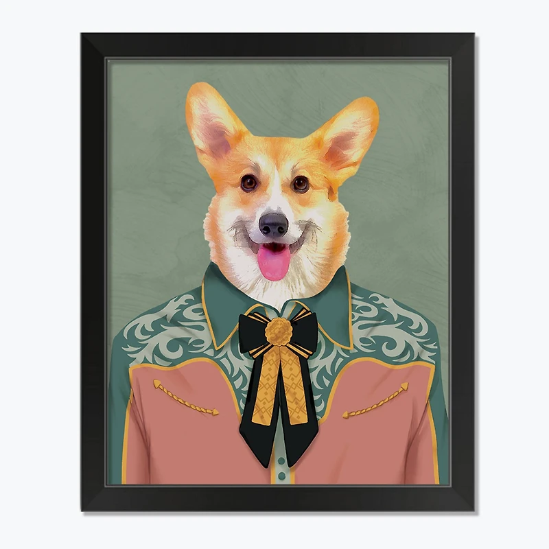 Dressed Corgi 1 11" x 14" Black Framed Print Under Plexiglass