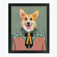 Dressed Corgi 1 11" x 14" Black Framed Print Under Plexiglass