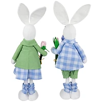 18.75" Bunny Couple in Matching Checkered Outfits Easter Figures Set