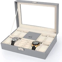 NEX™ 12" 8-Slot Lockable Artificial Leather Watch Case Organizer