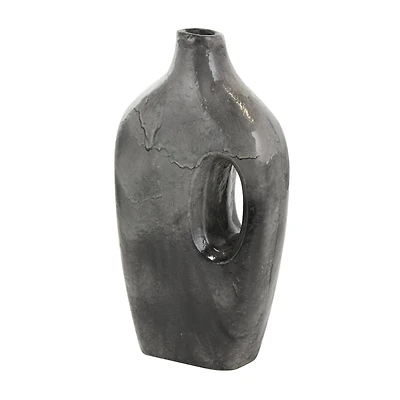 Gray Paper Mache Marble Inspired Decorative Vase with Cutout Handle