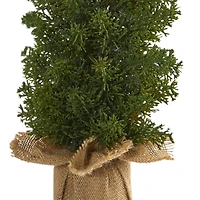 3 Pack 15" Unlit Mini Cypress & Pine Artificial Christmas Trees with Burlap Base