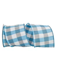 JAM Paper 4" x 10yd. Turquoise Dupioni Check Grande Wired Ribbon