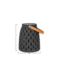 Hello Honey® 7" Black & Brown Stoneware Rechargeable LED Solar Powered Waterproof Lantern