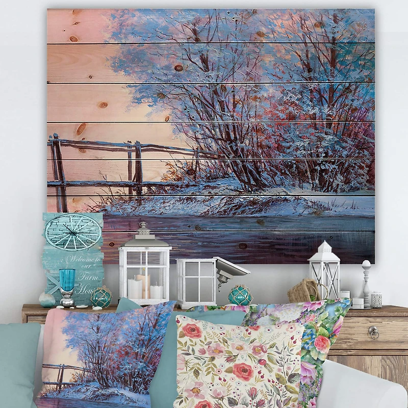 Designart - Winter Scenery With Bridge Of Meandering River I