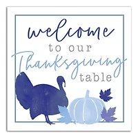 Blue & White Welcome Thanksgiving Table Canvas Wall Art