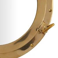 The Novogratz Gold Brass Sail Boat Wall Mirror with Port Hole Detailing 15" x 3" x 15"