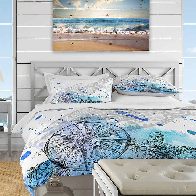 Designart 'Marine Creatures Illustration' Beach Bedding Set